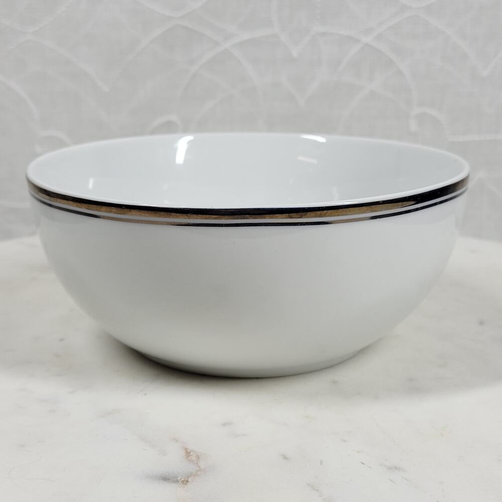 Williams Sonoma Open Kitchen‎ Cereal Bowl 5.5" Blue Gold Rim Porcelain Everyday